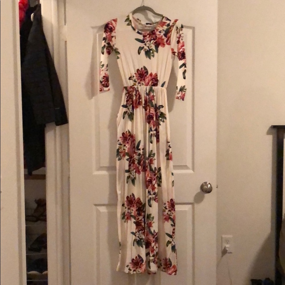 JessaKae White Floral Floor Length Dress